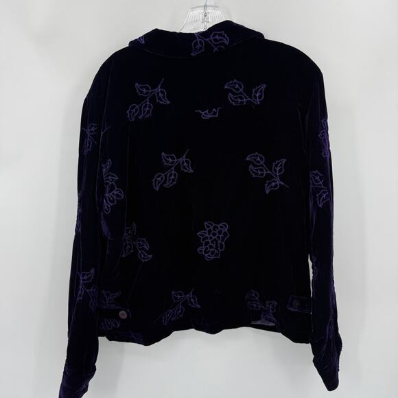 COLDWATER CREEK Purple Velvet Shacket Size M Embroidery Whimsygoth Jacket Velour - Picture 5 of 8